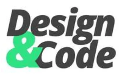 The first Design & Code logo from 2019, a heavy italic wordmark with a mint green ampersand