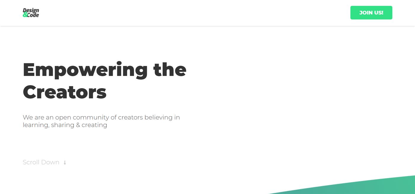 Archived Design & Code Community homepage showing workshops, meetups and creator-led learning sections.